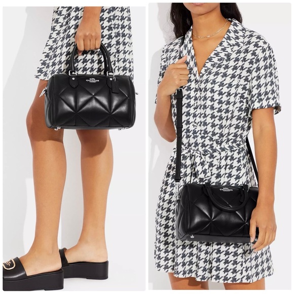 ❤️SOLD❤️NWT Coach Black Rowan Satchel with Puffy Diamond Quilting - Picture 11 of 12
